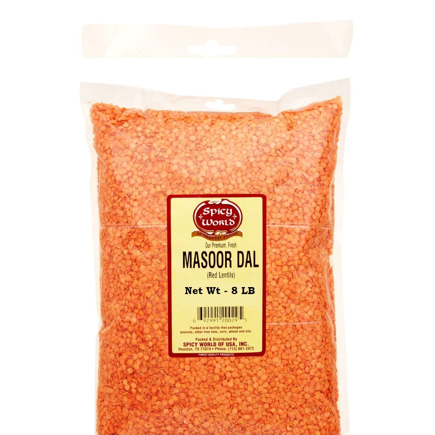 Spicy World Masoor Dal 8 Pound Bag (128oz) - Red Lentils Split - All Natural
