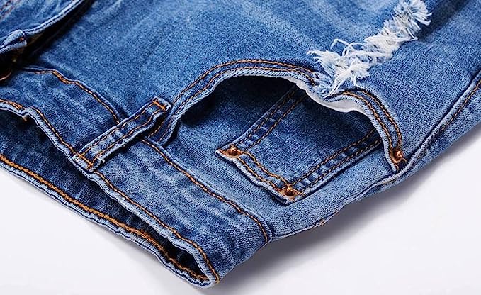 roswear Women's Ripped Denim Destroyed Mid Rise Stretchy Bermuda Shorts Jeans
