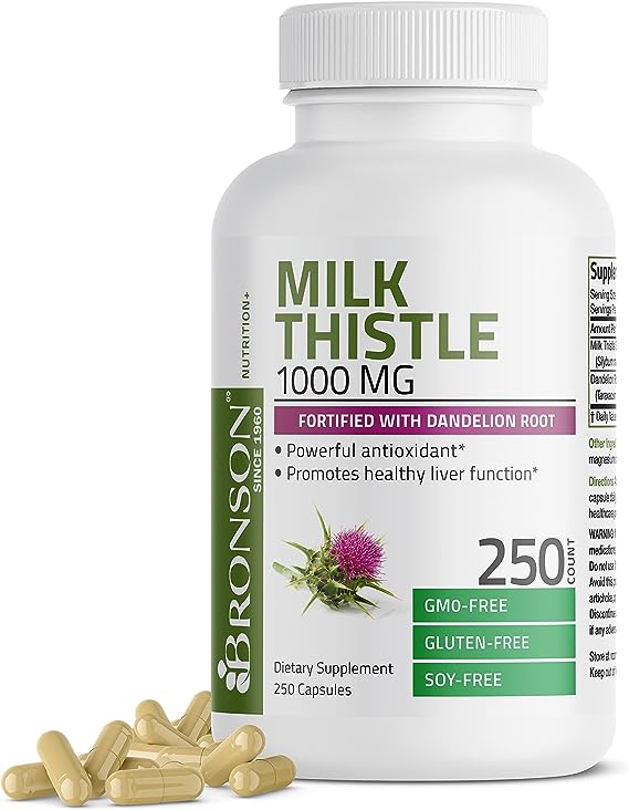 Bronson Milk Thistle 1000mg Silymarin Marianum & Dandelion Root Liver Health Support 250 Capsules