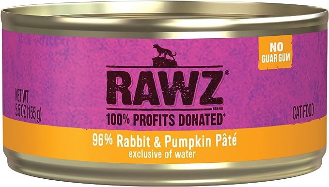 Rawz Natural Premium Pate Canned Cat Wet Food - Made with Real Meat Ingredients No BPA or Gums - 5.5oz Cans 24 Count (Rabbit & Pumpkin)