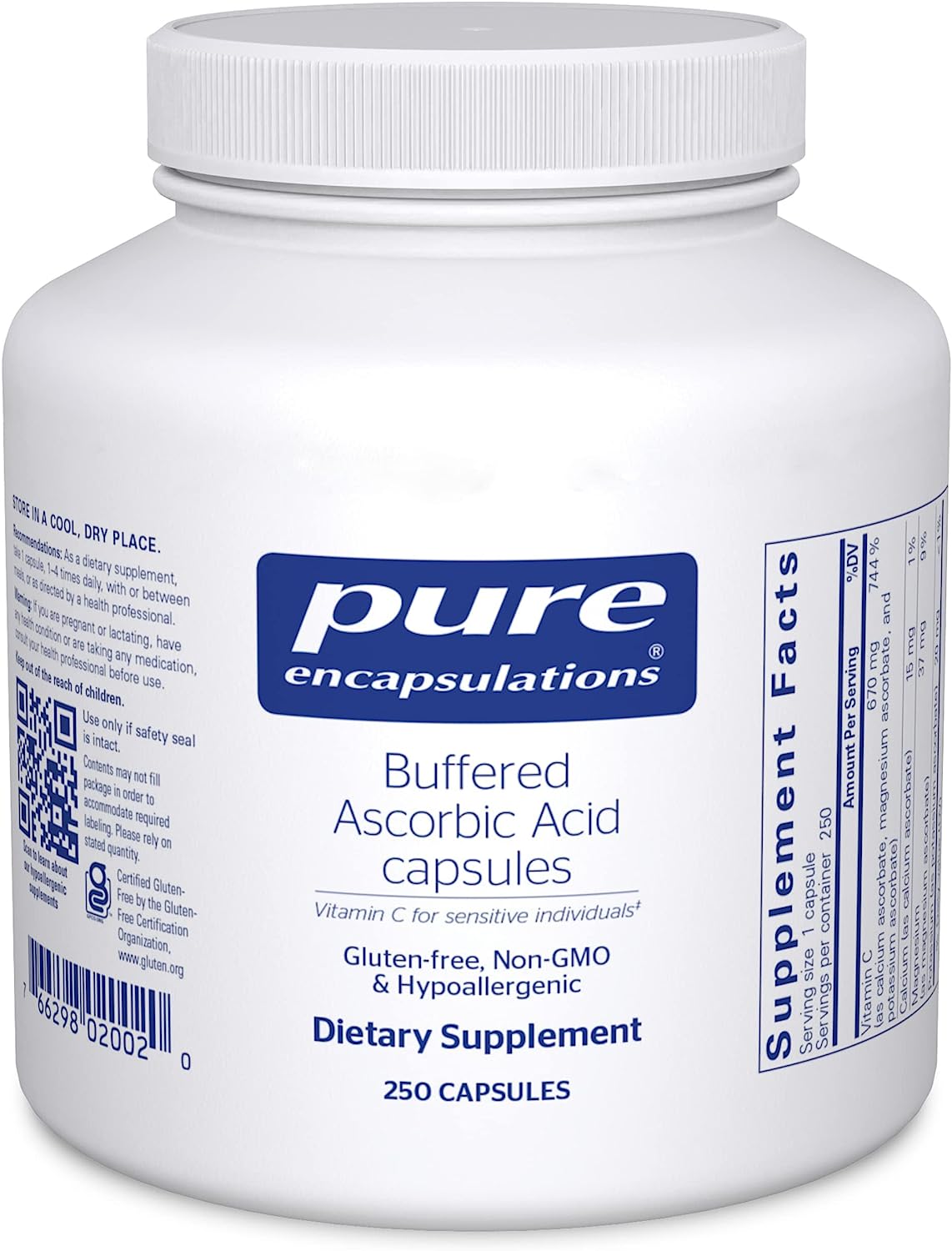 Pure Encapsulations Buffered Ascorbic Acid Capsules | Vitamin C for Sensitive Individuals* | 250 Capsules