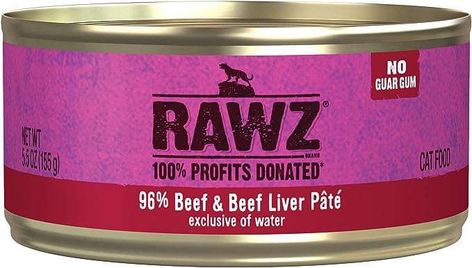 Rawz Natural Premium Pate Canned Cat Wet Food - Made with Real Meat Ingredients No BPA or Gums - 5.5oz Cans 24 Count (Beef & Beef Liver)