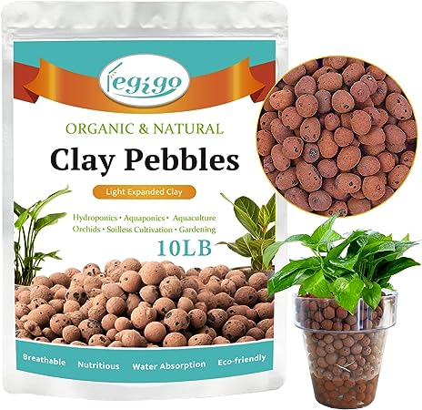 Legigo 10 LBS Organic Expanded Clay Pebbles, 4mm -16mm Light Expanded Clay Aggregate, Natural Clay Pebbles for Hydroponic & Aquaponics Growing, Orchid Potting Mix, Dutch Buckets, Drainage