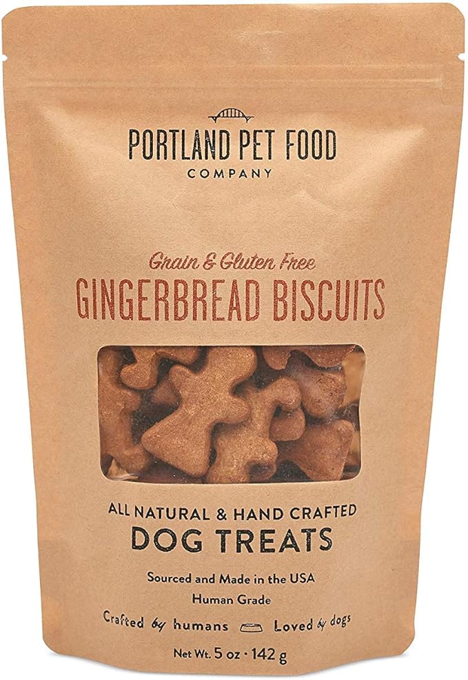 CRAFTED BY HUMANS LOVED BY DOGS Portland Pet Food Company Grain-Free & Gluten-Free Biscuit Dog Treats (1-Pack 5 oz) — Gingerbread Flavor — All Natural, Human-Grade, Made in The USA