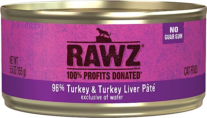 Rawz Natural Premium Pate Canned Cat Wet Food - Made with Real Meat Ingredients No BPA or Gums - 5.5oz Cans 24 Count (Turkey & Turkey Liver)