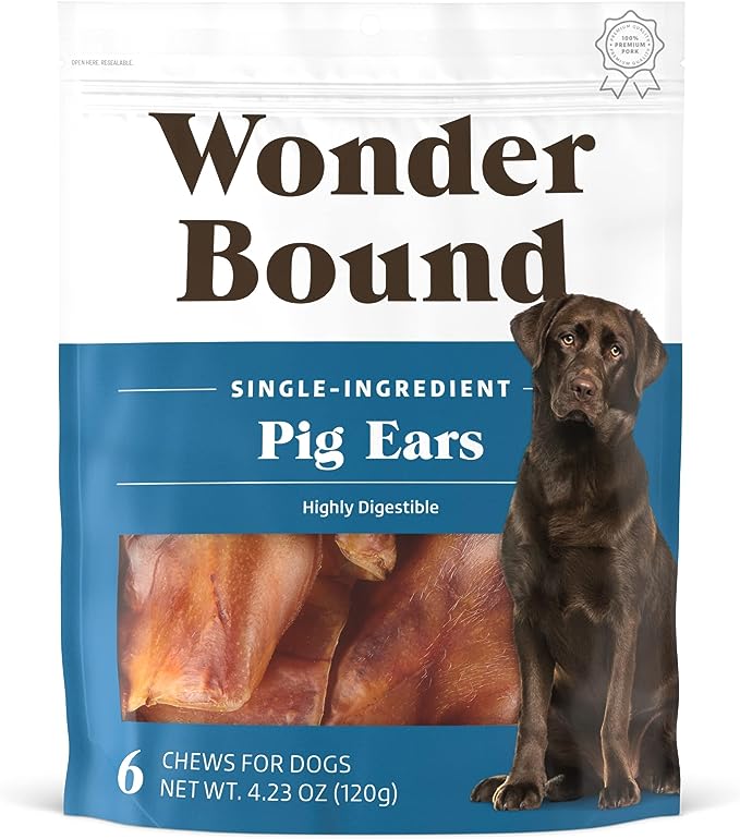 Wonder Bound Whole Pig Ears Dog Treats, Pork, Pack of 6