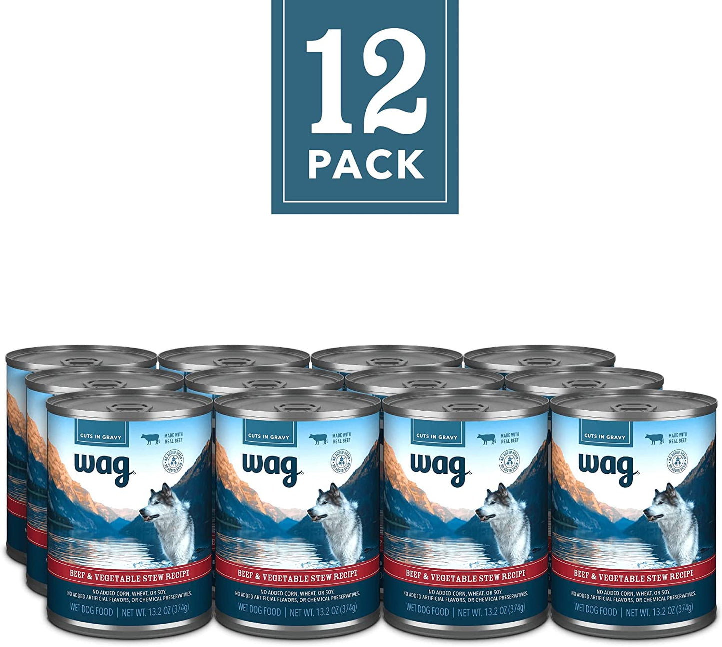 Amazon Brand - Wag Stew Canned Dog Food, Beef & Vegetable Recipe, 13.2 oz Can (Pack of 12)
