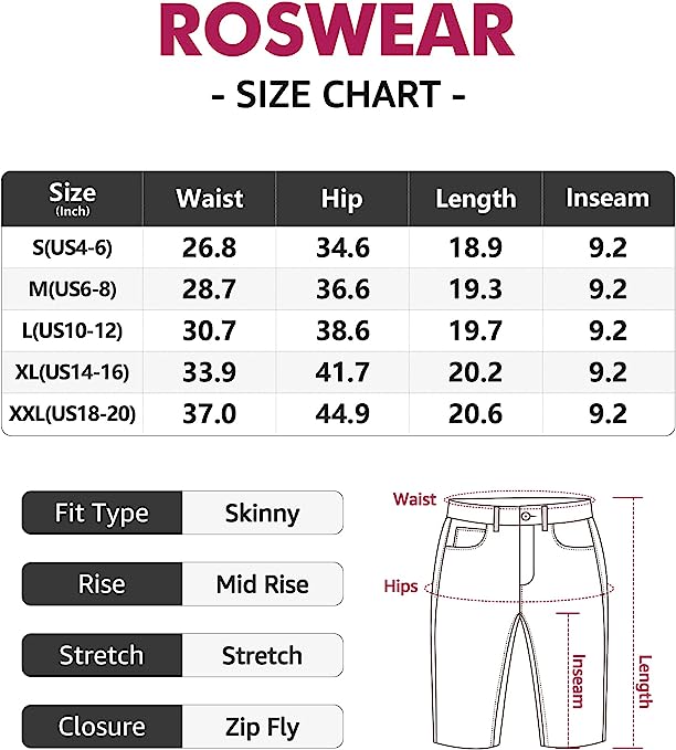 roswear Women's Ripped Denim Destroyed Mid Rise Stretchy Bermuda Shorts Jeans