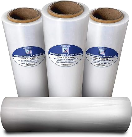 18" Stretch Film/Wrap 1200ft 500% Stretch Clear Cling Durable Adhering Packing Moving Packaging Heavy Duty Shrink Film Stretch Wrap (4 Pack, Clear)