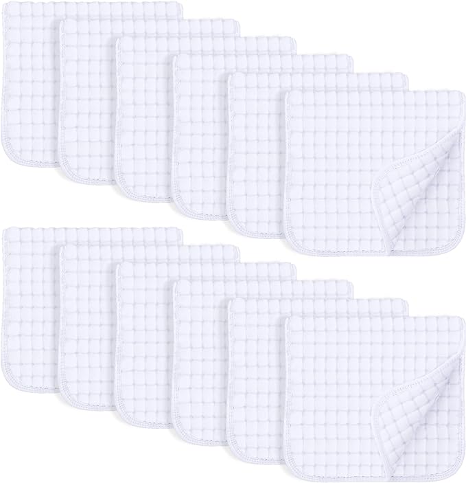 SWEET DOLPHIN 12 Pack Muslin Burp Cloths Large 100% Cotton Hand Washcloths for Baby - Baby Essentials Extra Absorbent and Soft Boys & Girls Milk Spit Up Rags for Newborn Registry - White, 20" X10"