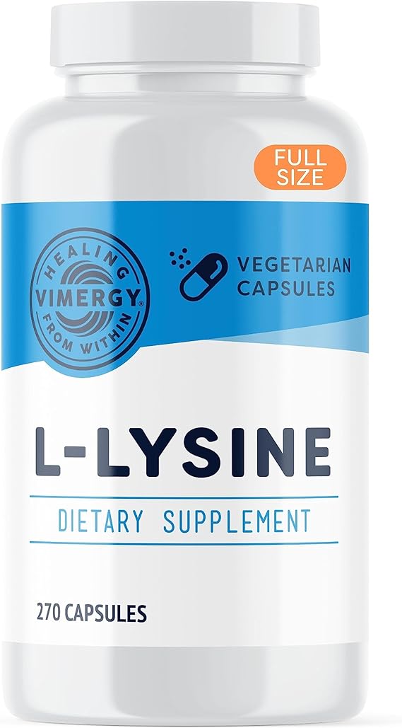 Vimergy L-Lysine 500MG Capsules, 270 Servings – Essential Amino Acid – Supports Immune System, Healthy Skin, Muscles, Bone & Tissue – Vegetarian, Non-GMO, No Gluten, Kosher (270 Count)