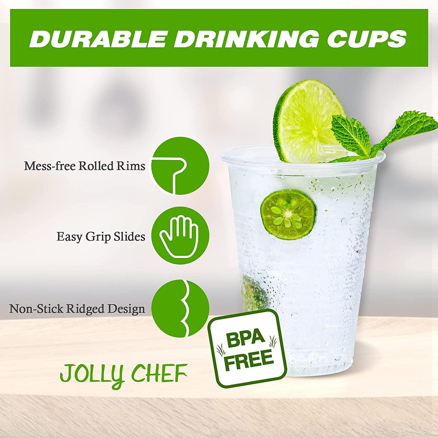 JOLLY CHEF 300 Pack 9 oz Clear Plastic Cups,9 Ounce Disposable Cups, Cold Party Drinking Cups Ideal for Party, Picnic, BBQ, Travel, and Events