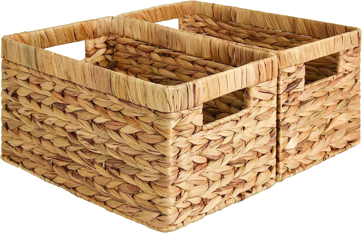 StorageWorks Water Hyacinth Storage Baskets, Rectangular Wicker Baskets with Built-in Handles, Medium, 2-Pack