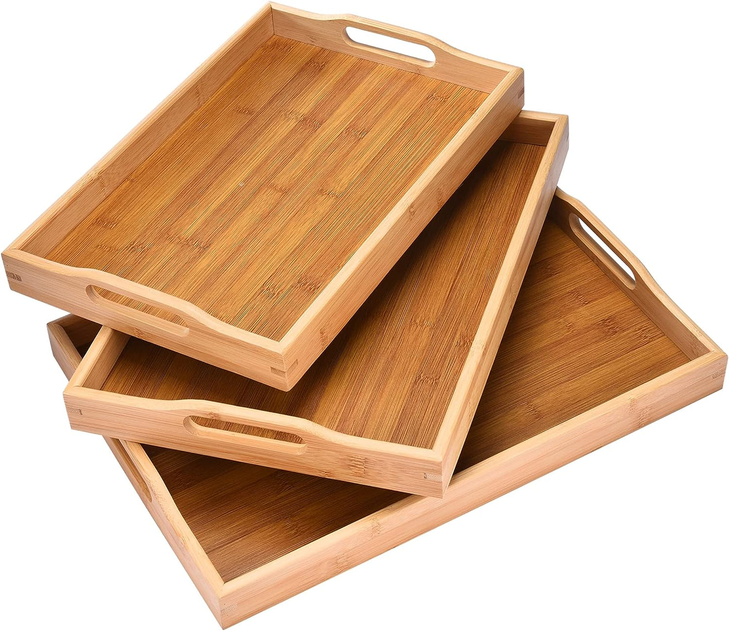 Prosumers Choice 3 Pack Bamboo Serving Trays with Handles - Bamboo Trays for Food-Serving Tray - Wooden Trays for Food - Set with Different Sizes