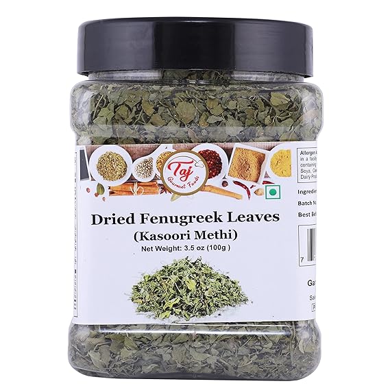 Taj Kasoori Methi Fenugreek Leaves, Premium Quality Product (Kasuri Methi, Dried Fenugreek Leaves), 3.5-ounce