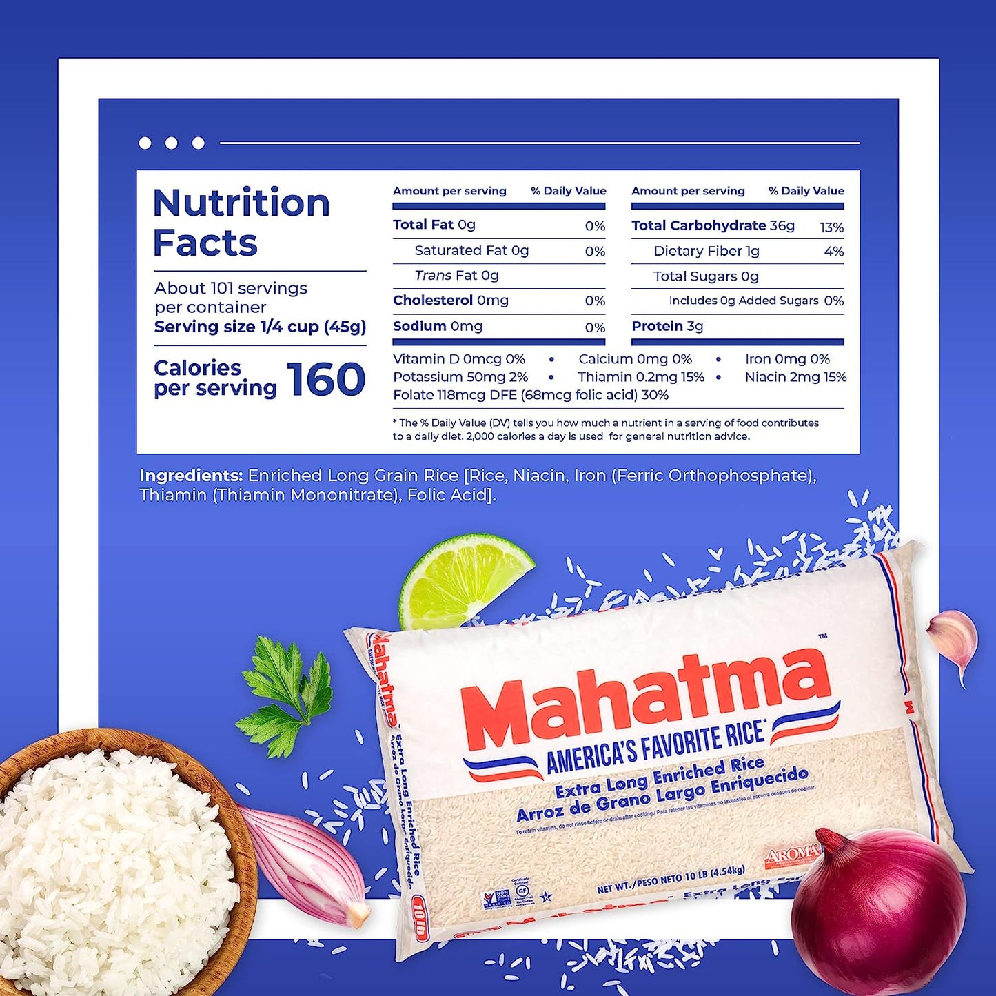 Mahatma Extra-Long-Grain Rice 10-Pound Rice Bag, Gluten-Free and Non-GMO White Rice Bulk Bag, 1 Bag of Rice