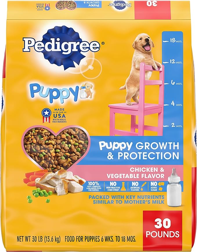 Pedigree Puppy Growth & Protection Dry Dog Food Chicken & Vegetable Flavor, 30 lb. Bag
