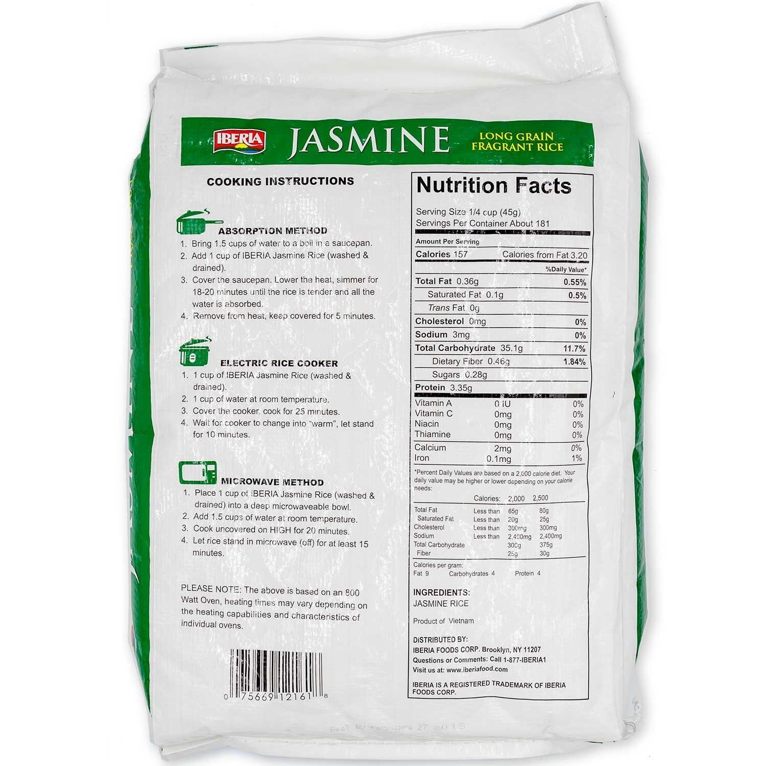 Iberia Jasmine Long Grain Fragrant Rice, 18 Pounds