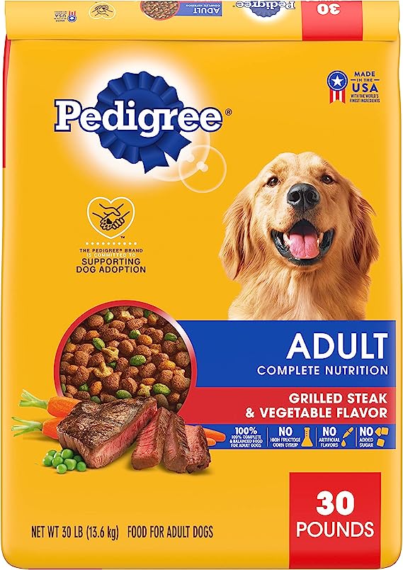 Pedigree Complete Nutrition Adult Dry Dog Food Grilled Steak & Vegetable Flavor Dog Kibble, 30 lb. Bag