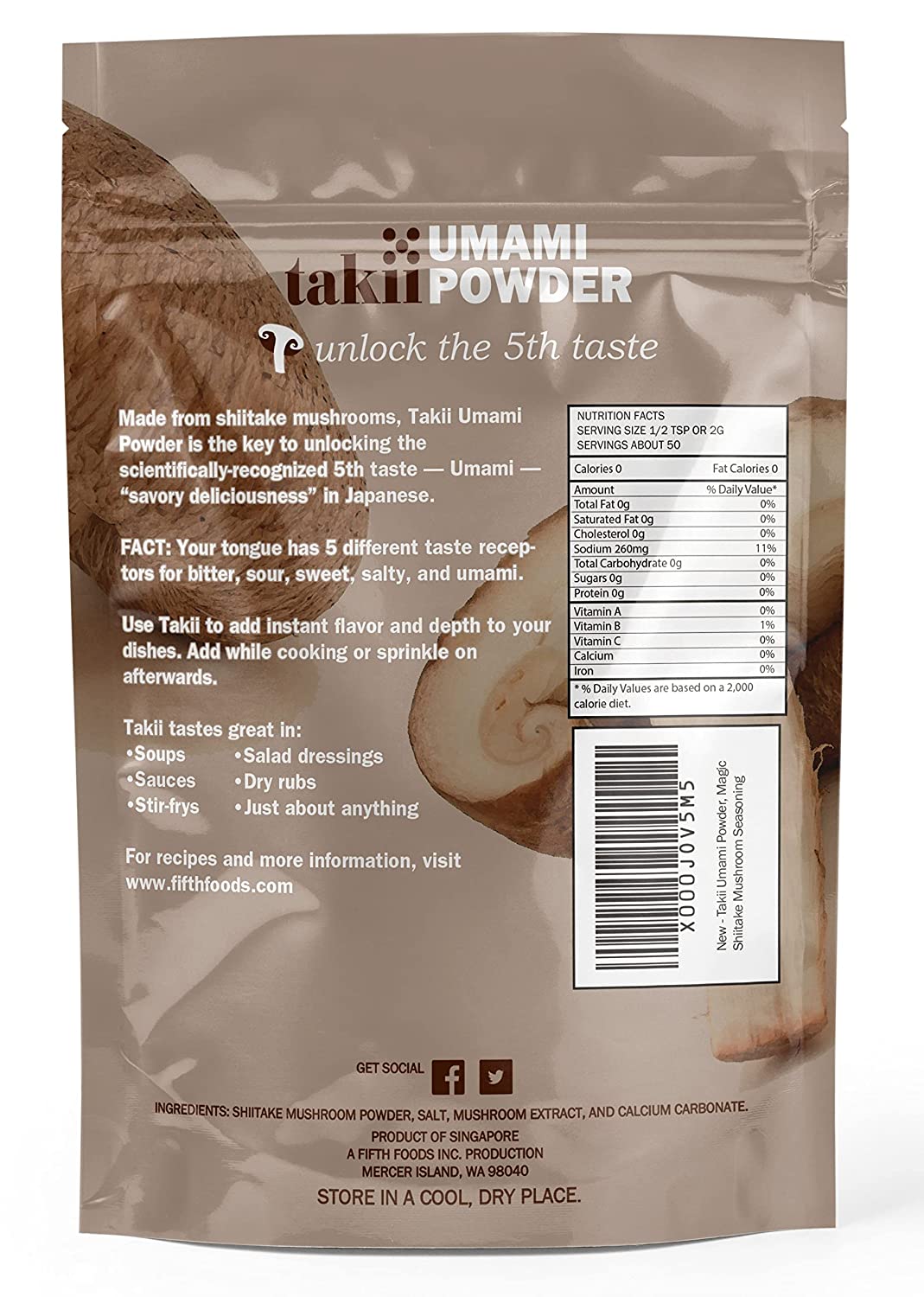 Takii Umami Powder, Made from Shiitake Mushrooms, Add Instant Flavor and Depth to All Your Favorite Dishes (1 Pack - 3.5 Ounce Pouch)