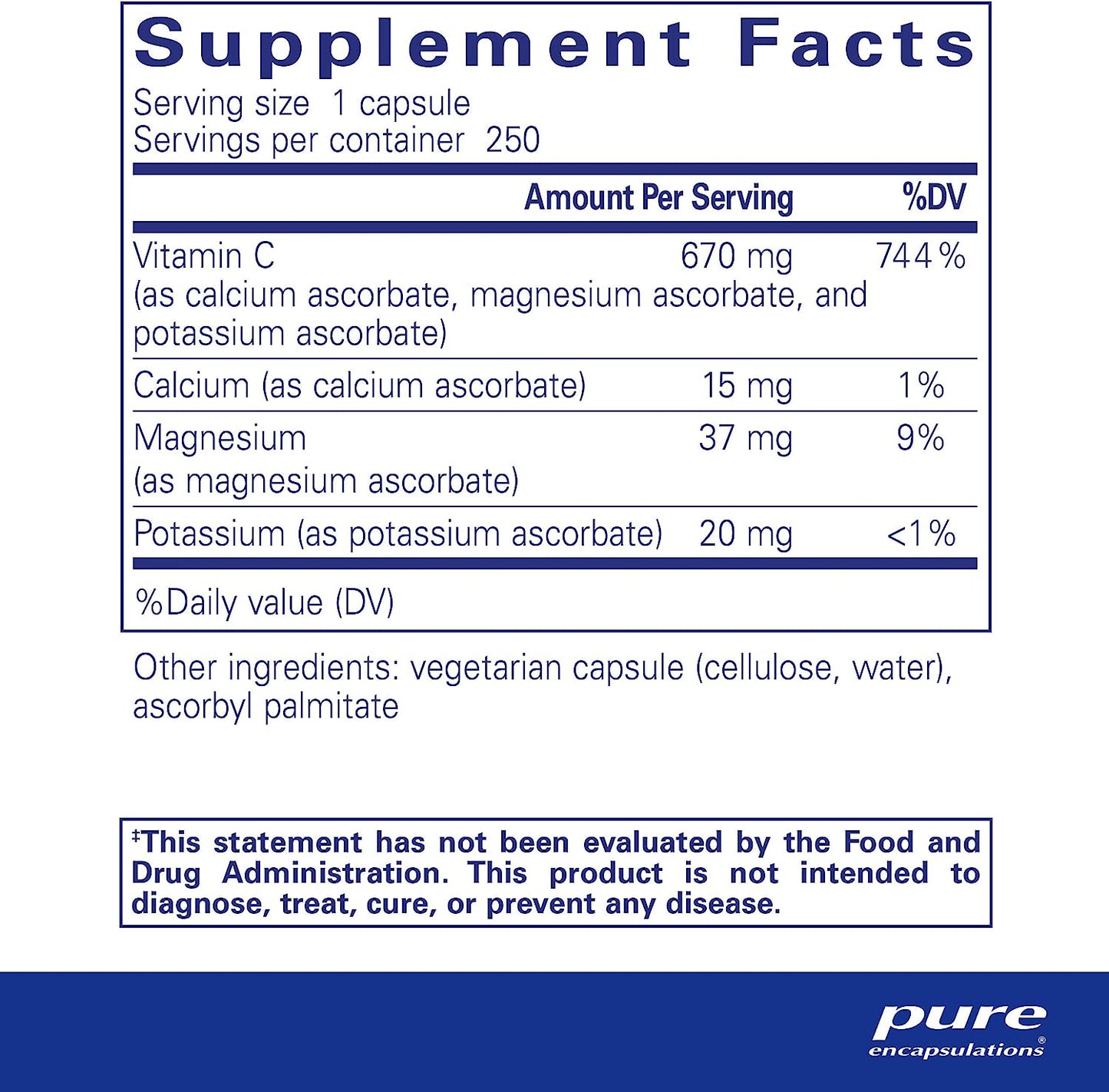 Pure Encapsulations Buffered Ascorbic Acid Capsules | Vitamin C for Sensitive Individuals* | 250 Capsules