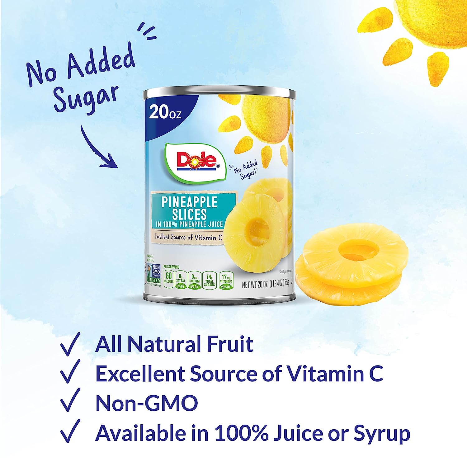 Dole Canned Fruit, Pineapple Slices in 100% Pineapple Juice*, Gluten Free, Pantry Staples, 20 Oz, 12 Count