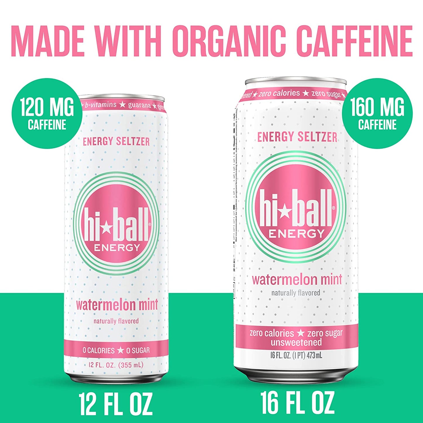 Hiball Energy Seltzer Water, Caffeinated Sparkling Water Made with Vitamin B12 and Vitamin B6, Sugar Free (8 pack of 16 Fl Oz), Watermelon