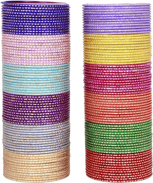 Sukh Collection Jewellery Indian Exclusive Plain Bangles for Wedding & Party Wear Optional Colours for Women & Girls Bollywood Style 144 Pcs Bangle Bracelets Box