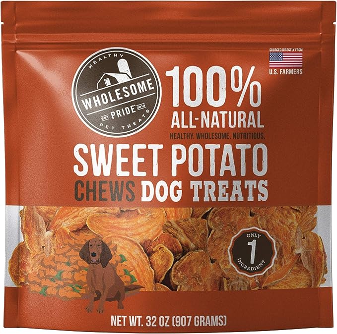 Wholesome Pride Sweet Potato Chews All-Natural Single Ingredient, USA-Sourced Dog Treats, 32 oz