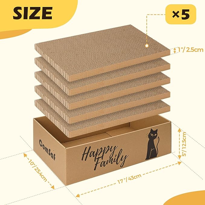 ComSaf Cat Scratching Board,5 PCS Reversible Cat Scratcher, Durable Recyclable Cat Scratch Pad for Indoor Cats, Suitable for Cats to Rest, Grind Claws and Play with Scratch Box