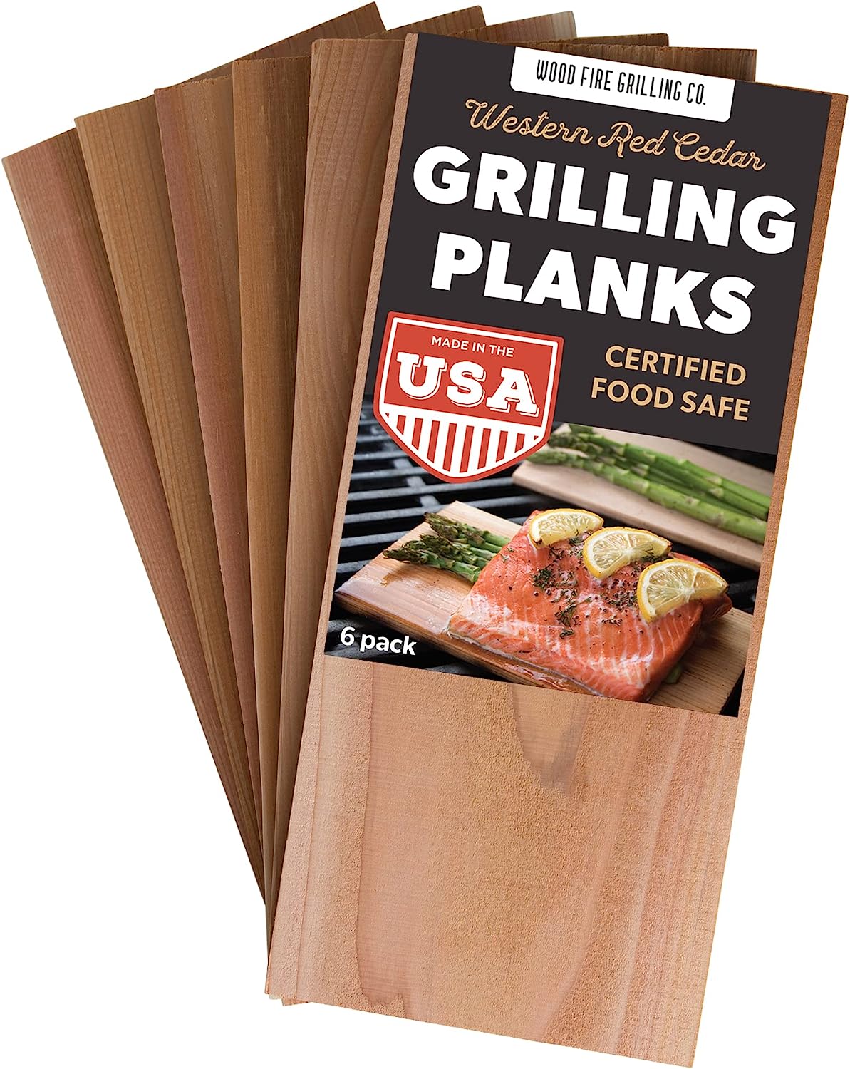 6 Pack Cedar Grilling Planks for Salmon and More. Sourced and Made in The USA.