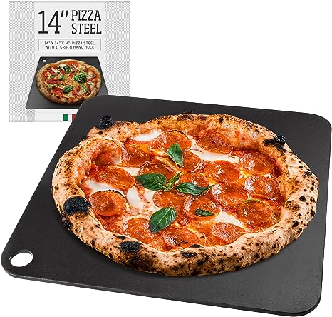 Impresa Pizza Steel for Oven - Durable Steel Platform with Finger Hole for Baking Pizza and Bread - 14x14 inches - Great Alternative to Pizza Stone - Create a Pizzeria Style Crust at Home