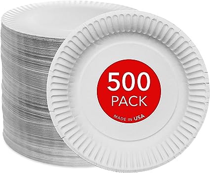Stock Your Home 9-Inch Paper Plates Uncoated, Everyday Disposable Plates 9" Paper Plate Bulk, White, 500 Count