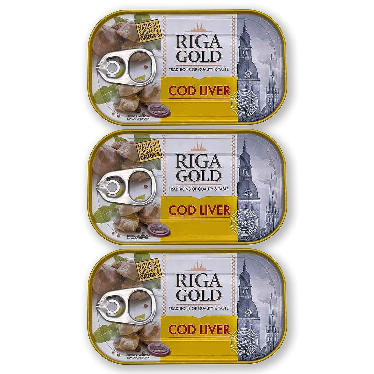 Riga Gold Cod Liver in Own Oil 4.27oz/ 121g From Iceland (Pack 3)