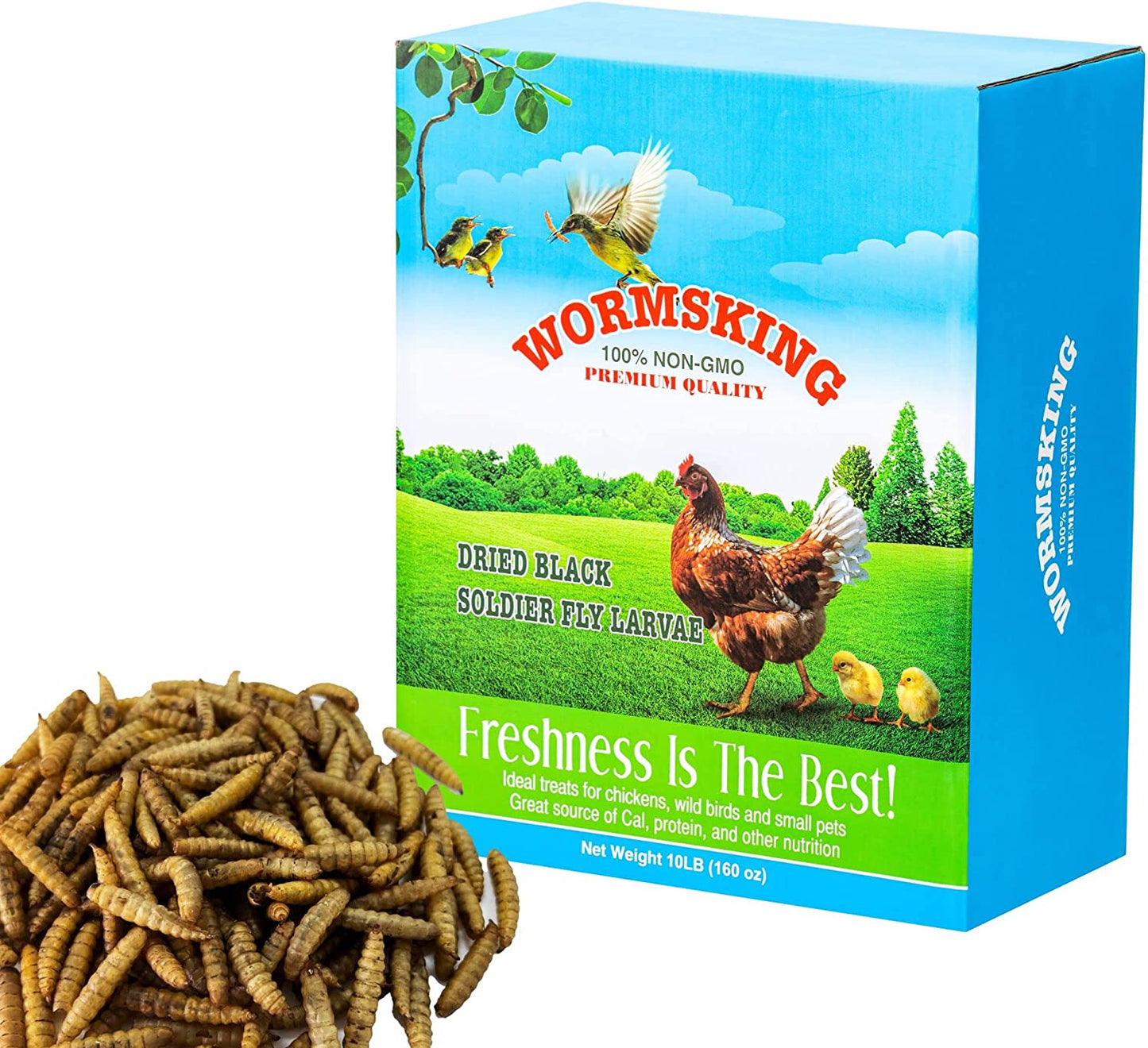 WORMSKING 10LB Non-GMO Dried Black Soldier Fly Larvae, More Calcium Than Dried Mealworms, High Protein Chicken Feed, Chicken Treat