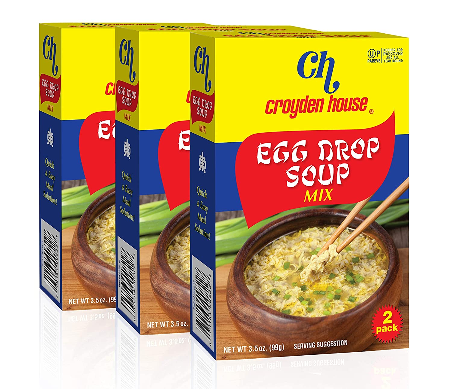 Croyden House Egg Drop Soup Mix 3.5oz (3 Pack, Total of 6 Envelopes) Quick and Easy Prep, Chinese Style, Kosher