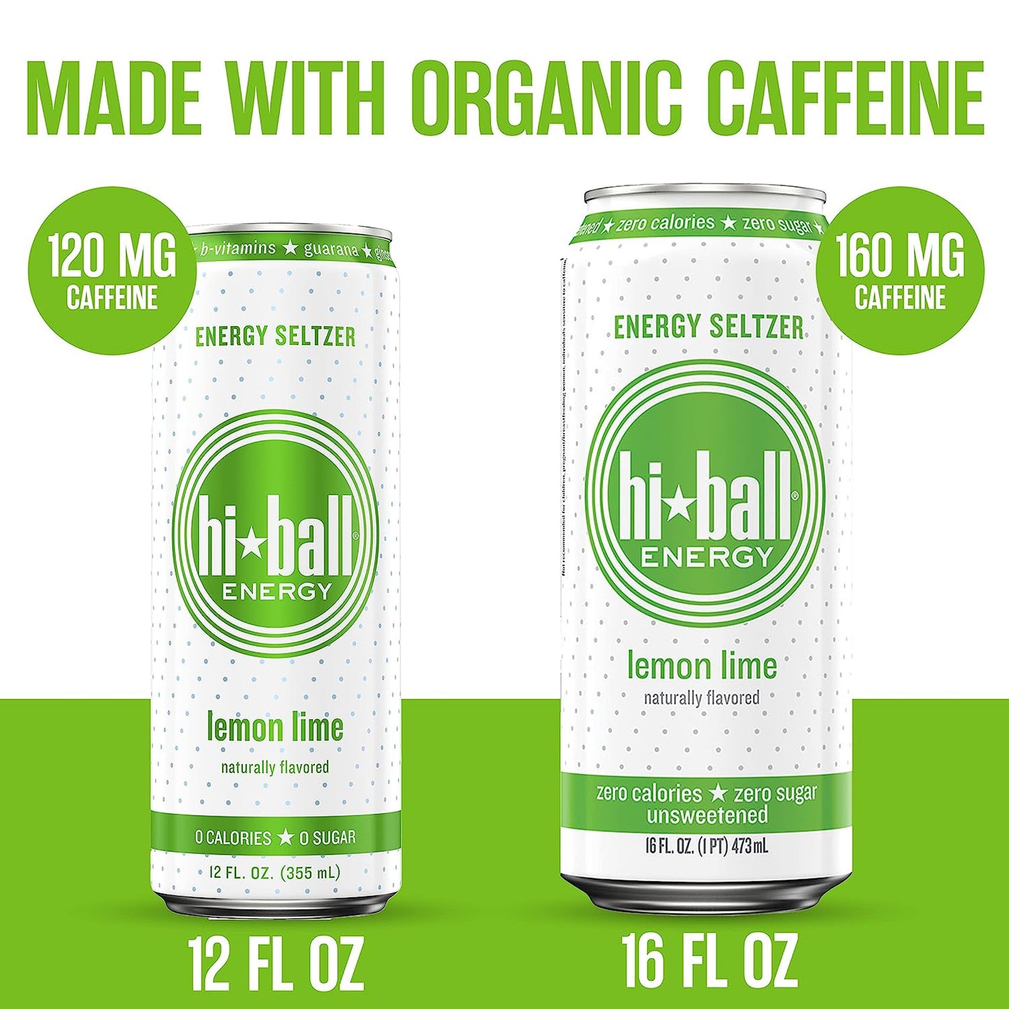 Hiball Clean Energy Seltzer Water, Caffeinated Sparkling Water Made with Vitamin B12 and Vitamin B6, Sugar Free (8 pack of 16 Fl Oz), Lemon Lime