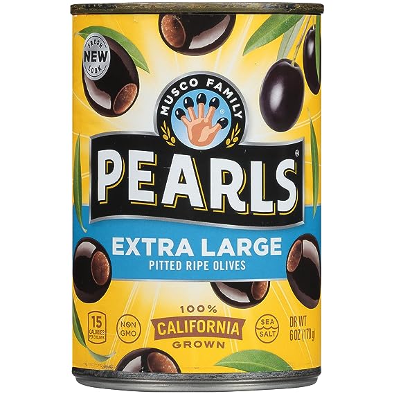 PEARLS Ripe Pitted, Extra-Large Black Olives, 6 oz, 12-Cans