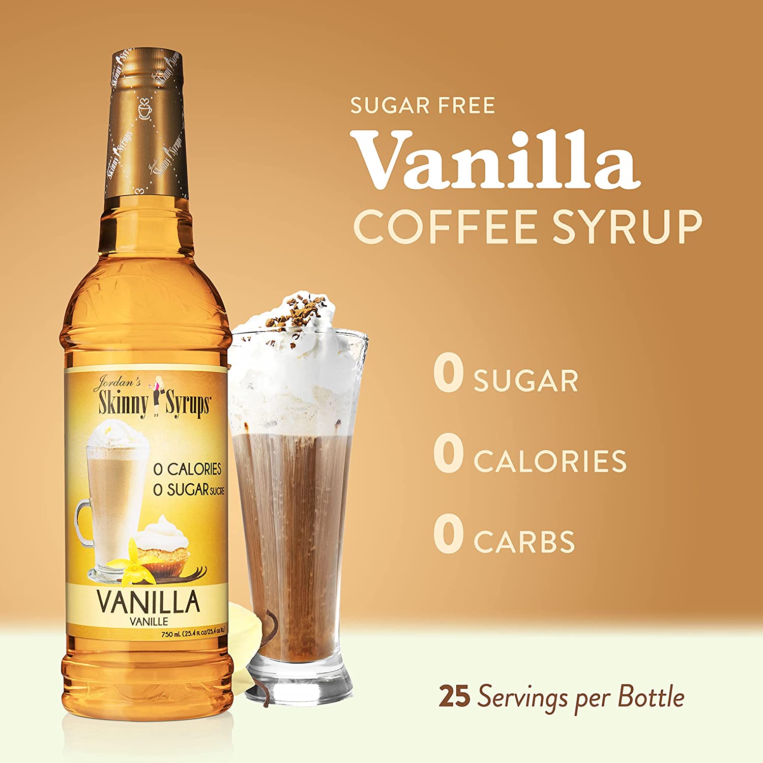 Jordan's Skinny Syrups Vanilla, Sugar Free Flavoring Syrup, 25.4 Ounce Bottle