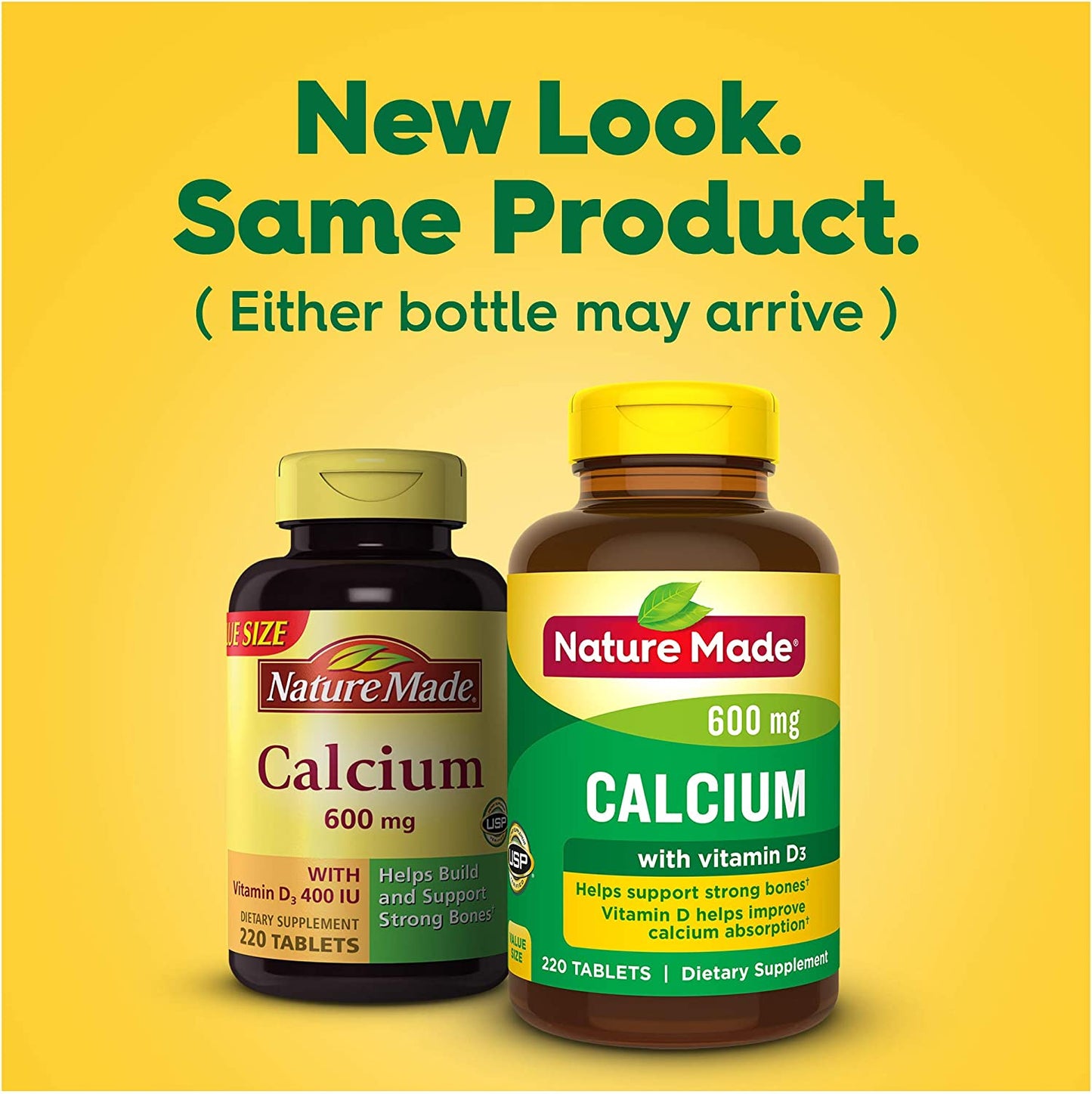 Nature Made Calcium 600 mg with Vitamin D3, Dietary Supplement for Bone Support, 220 Tablets