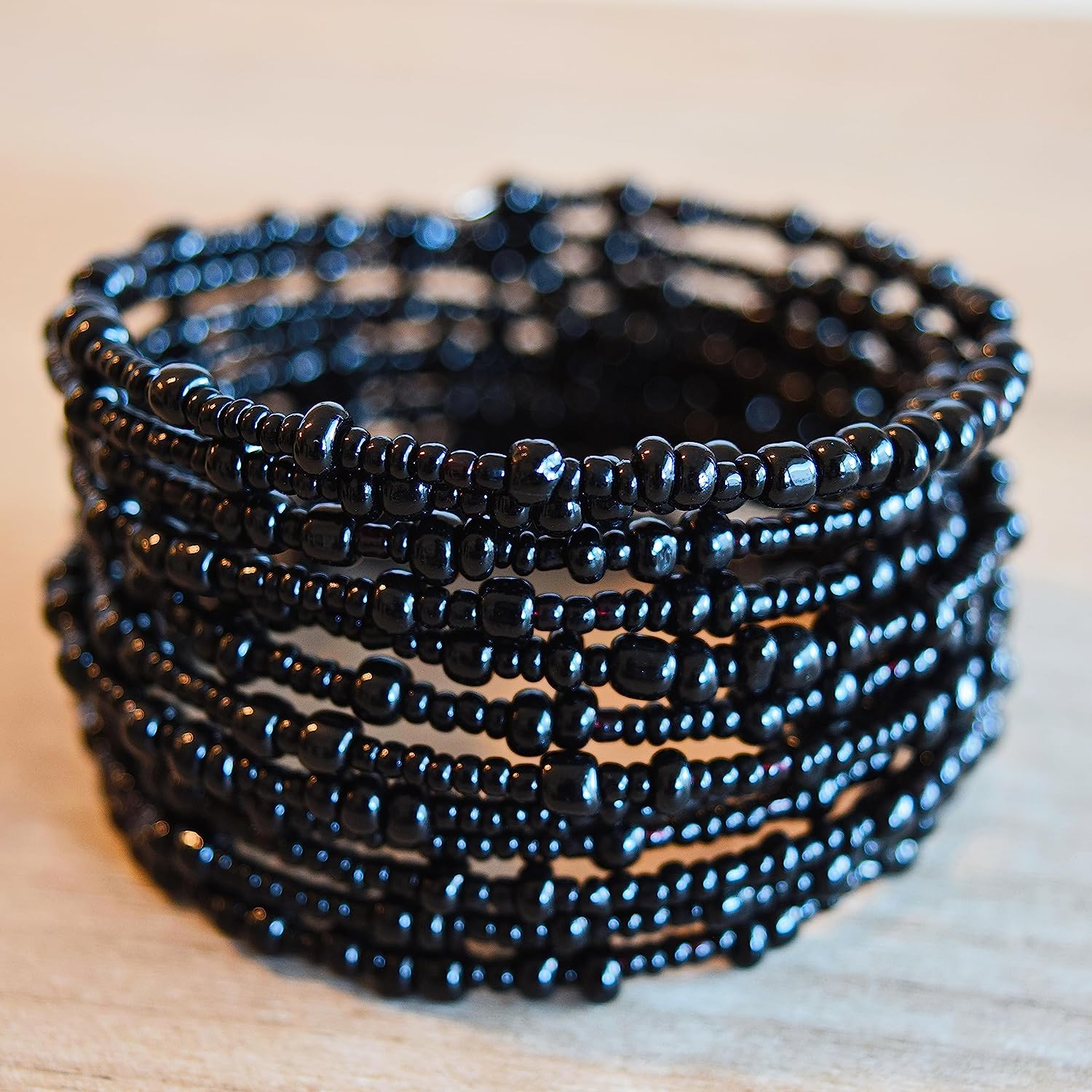 HANDMADE from AFRICA - SET OF 2 HANDMADE Bead Wrap Bracelets - made of 10 wire loops each - Unique African Jewelry - Handmade in Kenya - Metallic|Bronze|Eggplant Purple|Berry Blue, Black, KB50