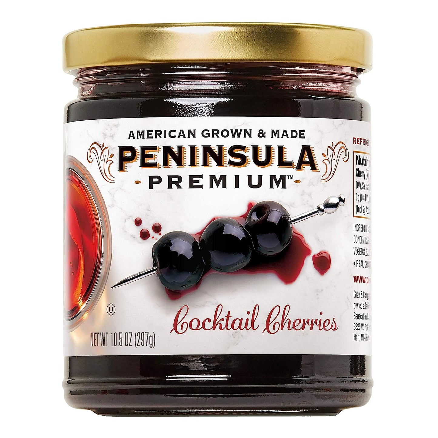 Peninsula Premium Cocktail Cherries | Award Winning | Deep Burgundy-Red | Silky Smooth, Rich Syrup | Luxe Fruit Forward, Sweet-Tart Flavor | Gourmet | American Grown & Made | 10.5 oz