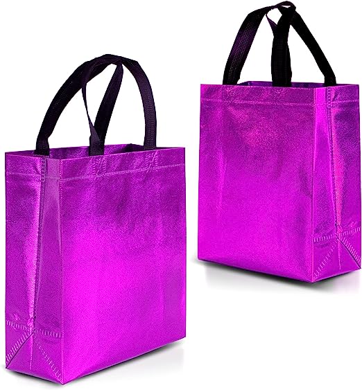 Nush Nush Hot Pink Gift Bags Medium Size – Set of 12 Shiny Pink Reusable Gift Bags With a Glossy Finish - Perfect As Pink Goodie Bags, Birthday Bags, Party Favor Bags – 8Wx4Dx10H Size