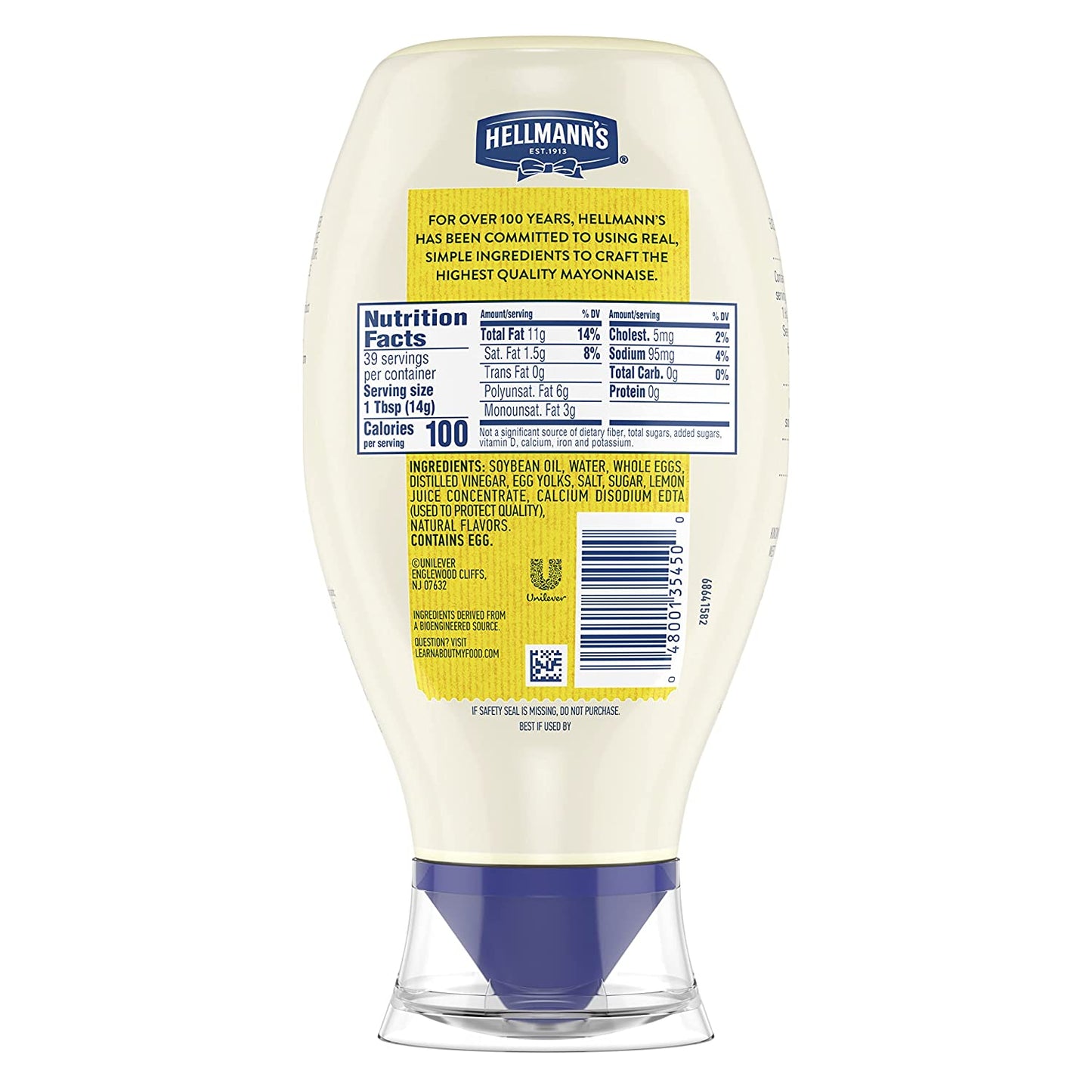 Hellmann's Real Mayonnaise For a Rich Creamy Condiment Real Mayo Squeeze Bottle Gluten Free, Made With 100% Cage-Free Eggs 20 oz, Pack of 6