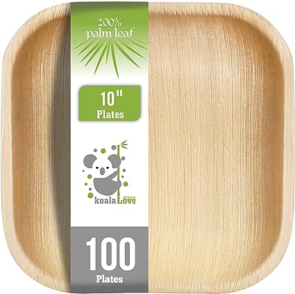 KoalaLove Palm Leaf Plates Bamboo Plates Disposable Square 10 inch 100 Bulk Party Pack Elegant Sturdy Design Better Than Paper and Plastic Plates (KoalaLove -PLP-10IN-100-Plates)