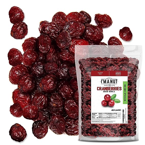 Dried Cranberries Original 4 lbs,(64oz) Batch Tested Gluten & Peanut Free | Resealable Bag | High in Antioxidant | Great for Salads Cooking, and Mixes/Sweetened