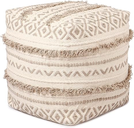 · REDEARTH · UNSTUFFED Pouf Ottoman Cover Textured Boho Storage Cube Bean Bag Poof Pouffe Farmhouse Footrest for Living Room, Bedroom, Nursery; 100% Cotton (20"X20"X20"; Taupe Natural)