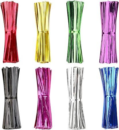 KIMOBER 4000Pcs Twist Ties,8 Color Plastic 4.7" Metallic Wire Ties for Cellophane Treat Bags,Bread Candy Bags,Party Gift Wrapping Bags