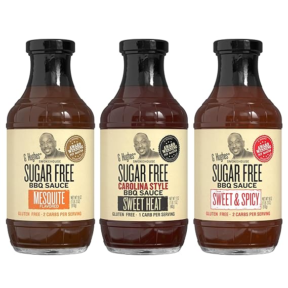 G Hughes Sugar Free, Mesquite, Sweet Heat, Sweet & Spicy BBQ Sauce Variety Pack - Gluten Free Sauces, Sugar Free BBQ Sauces, Keto-Friendly Sauces - 18 Oz (3-Pack)