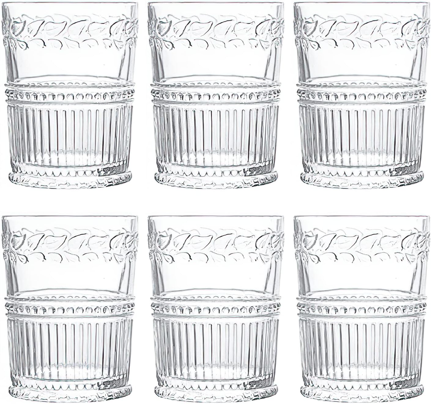 Kingrol 6 Pack 10 oz Crystal Glass Tumblers, Premium Quality Glassware Set, Vintage Drinking Glasses for Water, Juice, Beverage, Beer, Cocktail